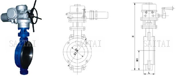 D973H电动对夹硬密封蝶阀外形尺寸图
