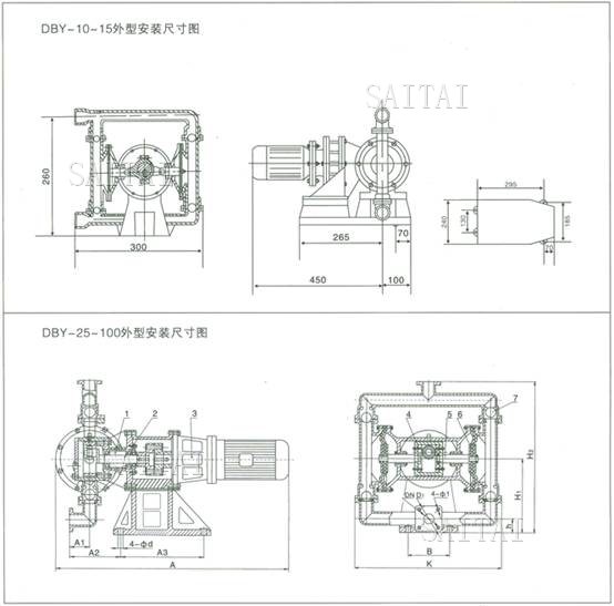 DBY电动隔膜泵外型安装尺寸
