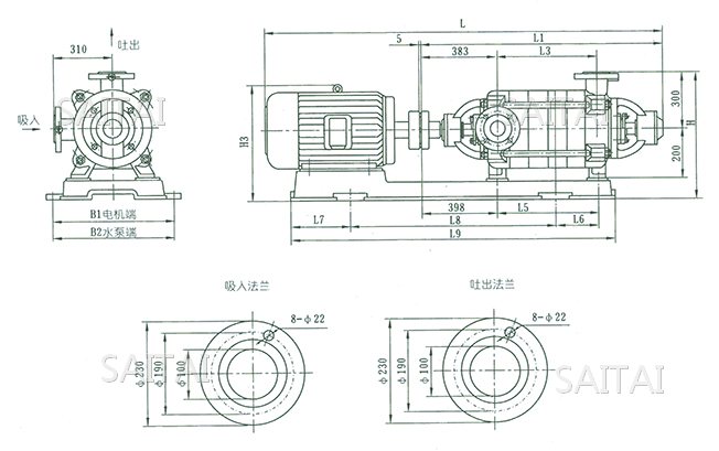 XBD2.9~13.0/20-100W型消防泵外形及安装尺寸