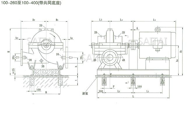 SOW中开泵(100-260 ~ 100-400)安装尺寸
