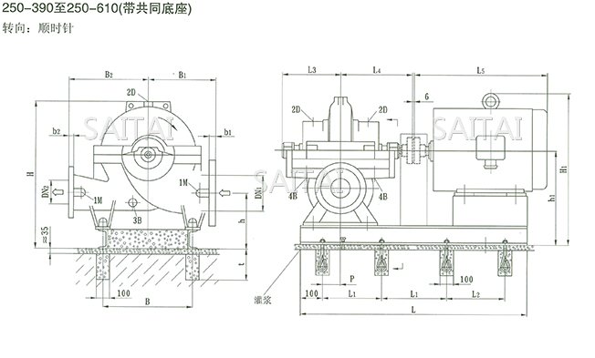 SOW中开泵(250-390 ~ 250-610)安装尺寸