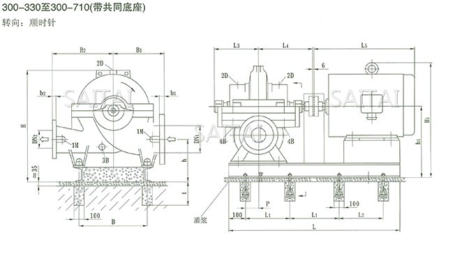 SOW中开泵(300-330 ~ 300-710)安装尺寸