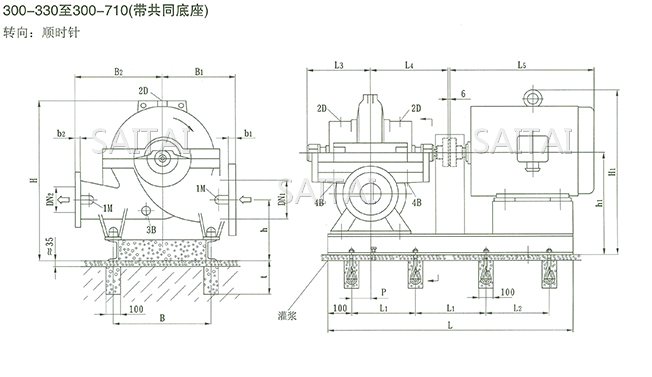 SOW中开泵（300-330 ~ 300-710）安装尺寸